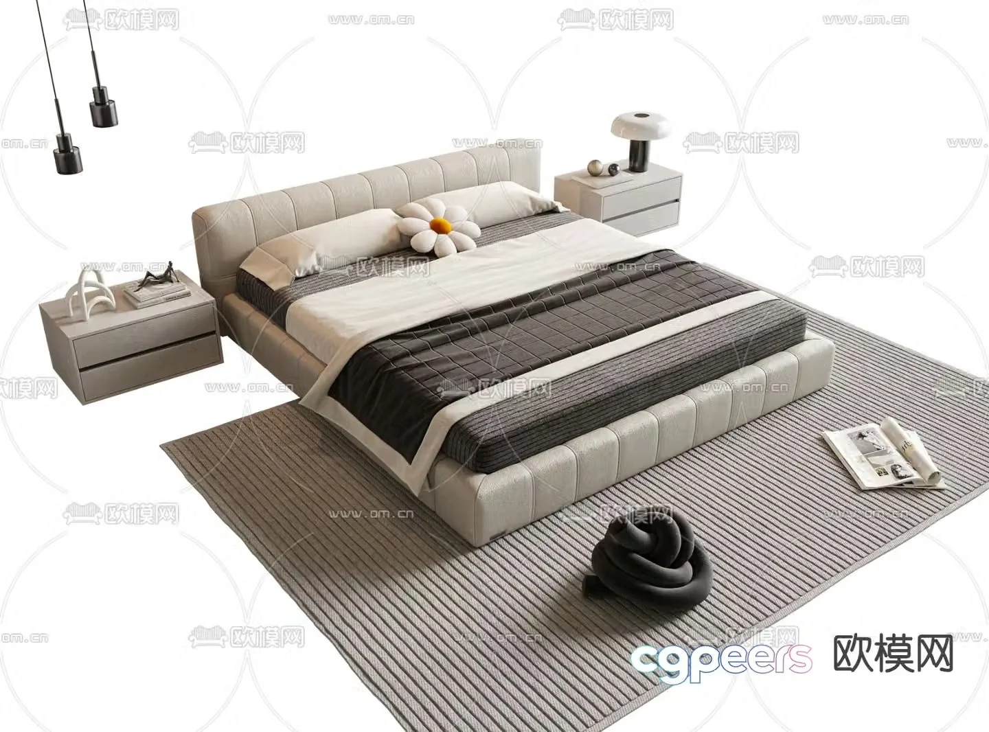 Leather double bed 3d model
