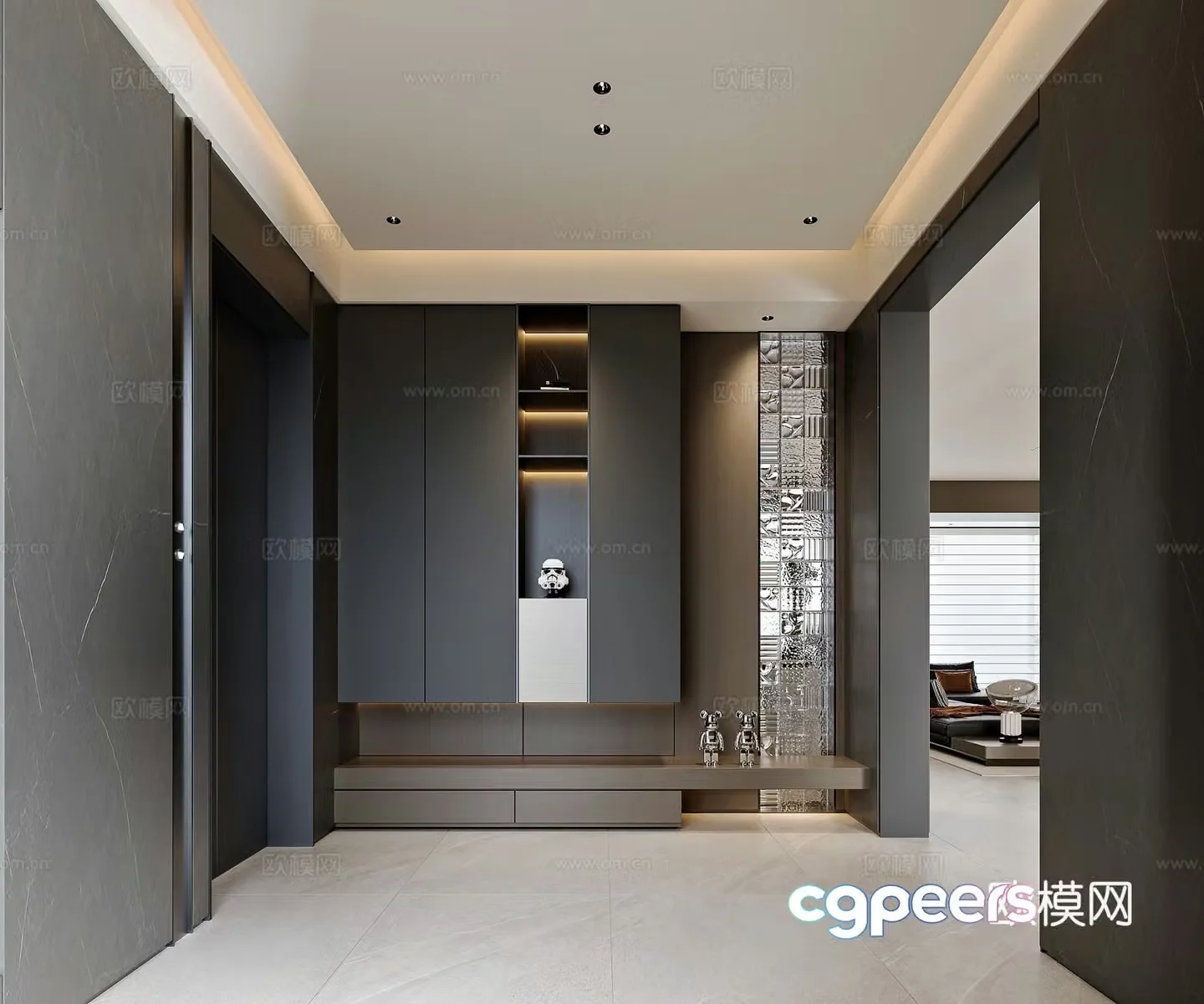 Modern style home entrance elevator hall 3d model