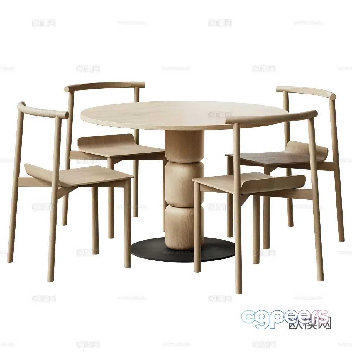Log dining table and chair Solid wood dining table and chair Negotiation table and chair Solid wood dining chair Solid wood single chair Round table 3D model