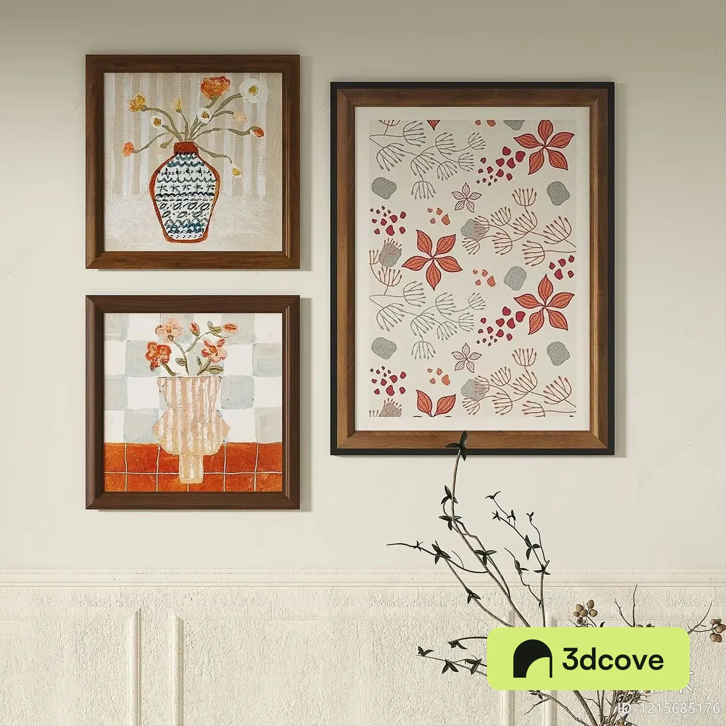 Three Framed Pictures On A Wall