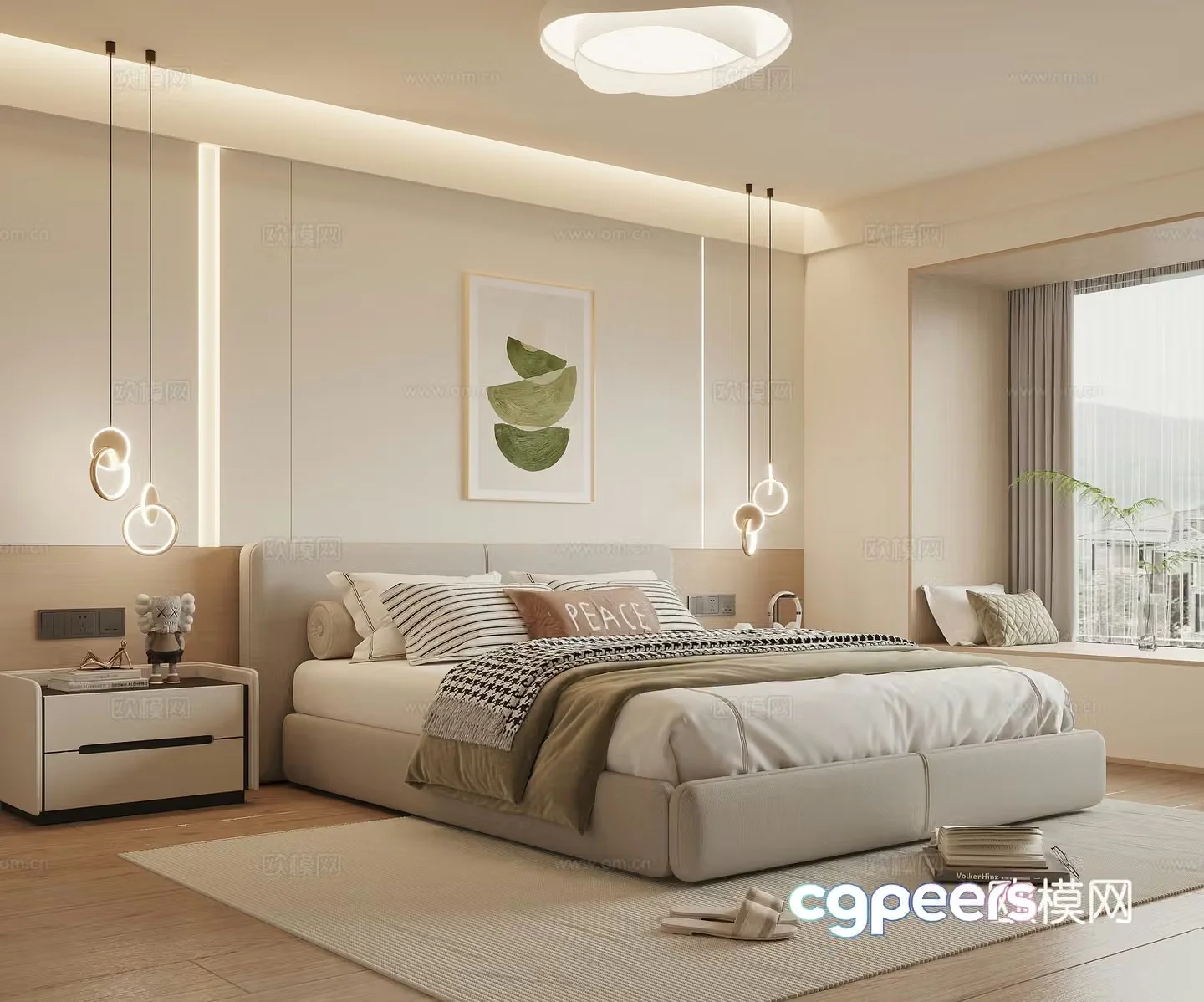 Modern cream style home bedroom 3d model