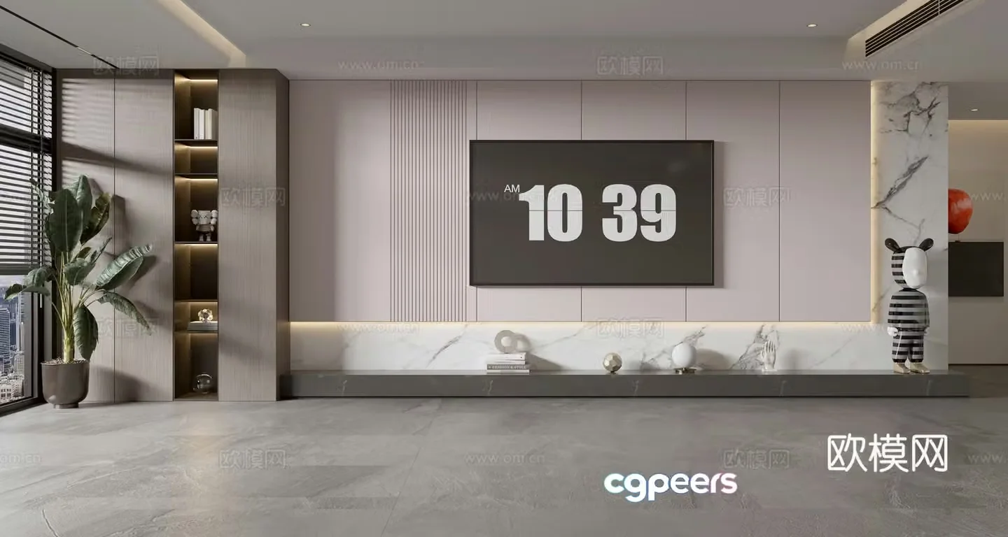 Light luxury TV background wall TV wall full wall TV cabinet 3D model