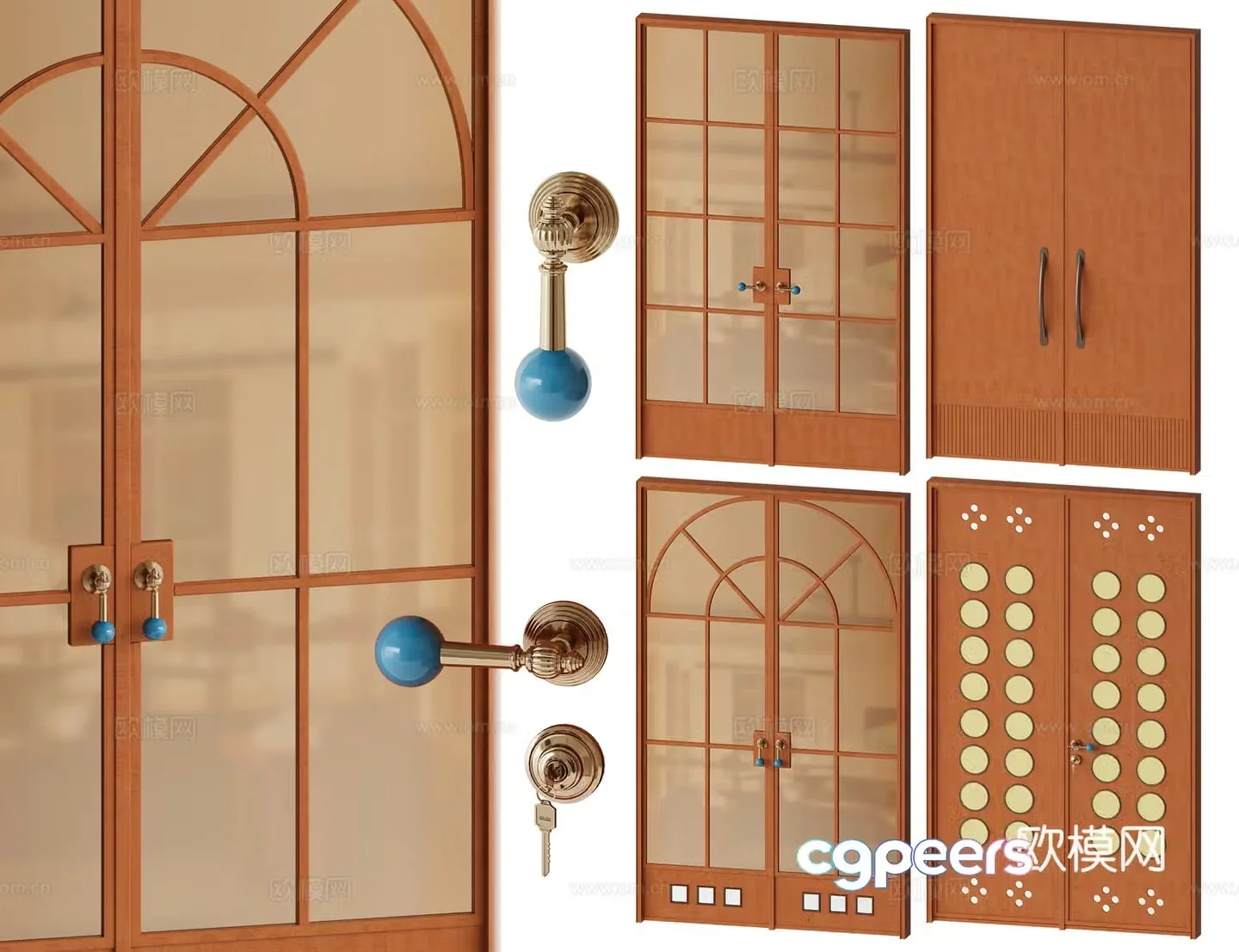 Retro double-open glass door 3d model