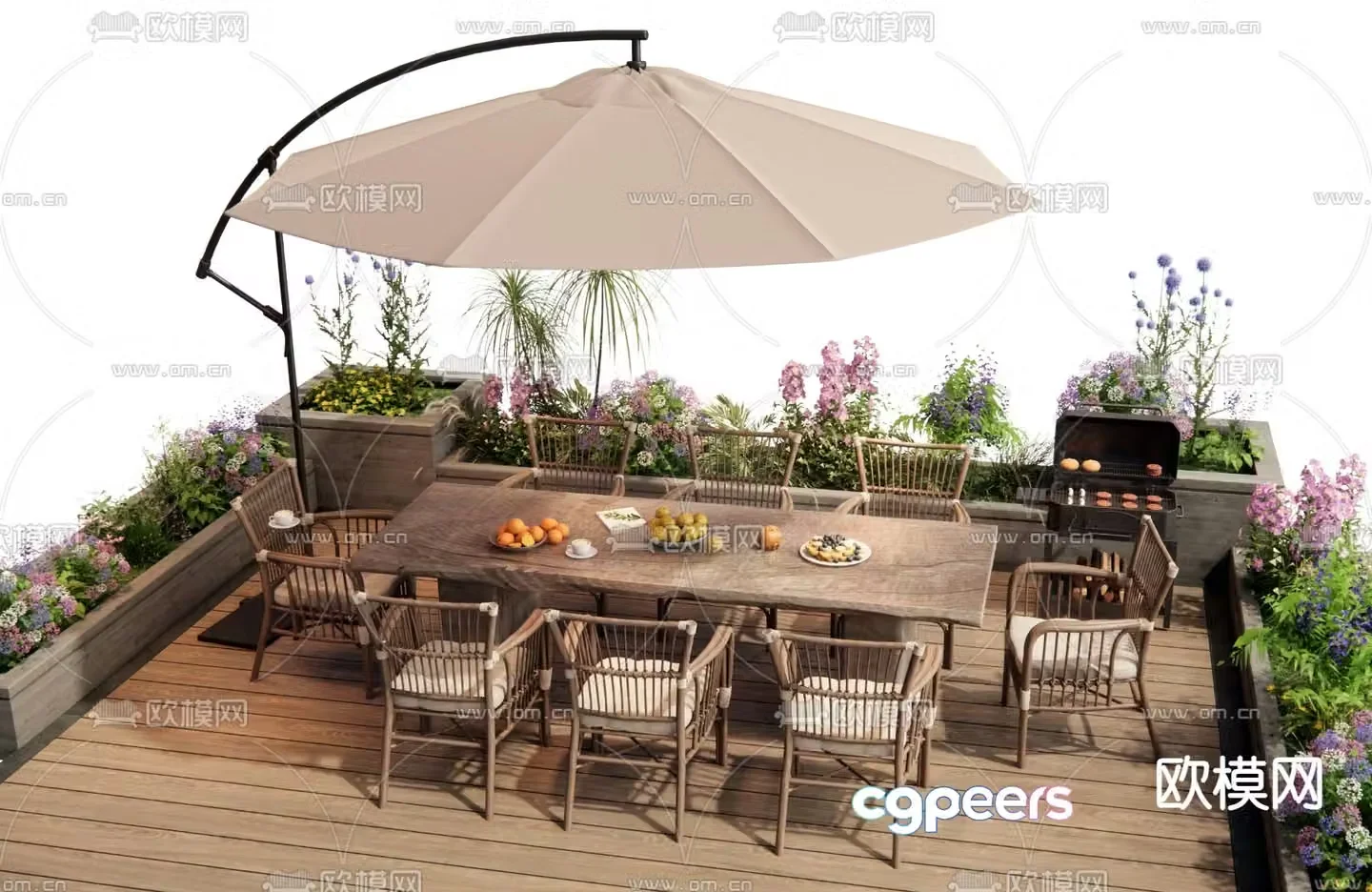 Wabi-sabi style outdoor table and chairs 3d model