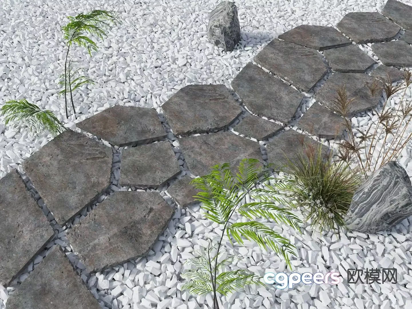 Tingbu sketch old stone slab stone road tourist trail landscape garden road bluestone 3D model