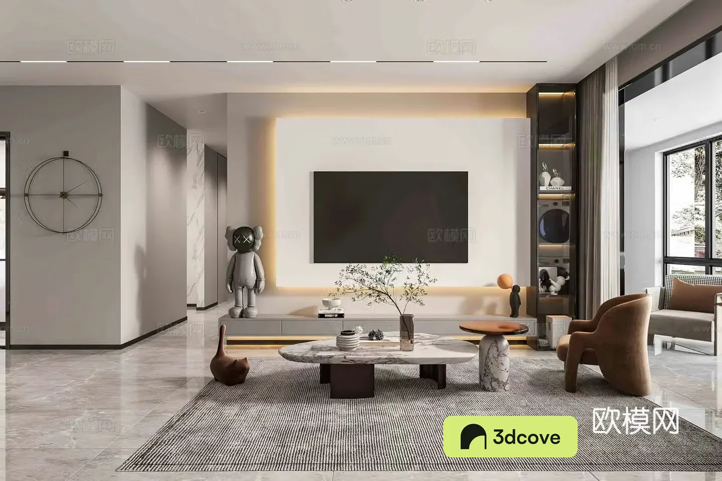 Modern TV background wall modern living room simple leisure chair ornament decoration living room