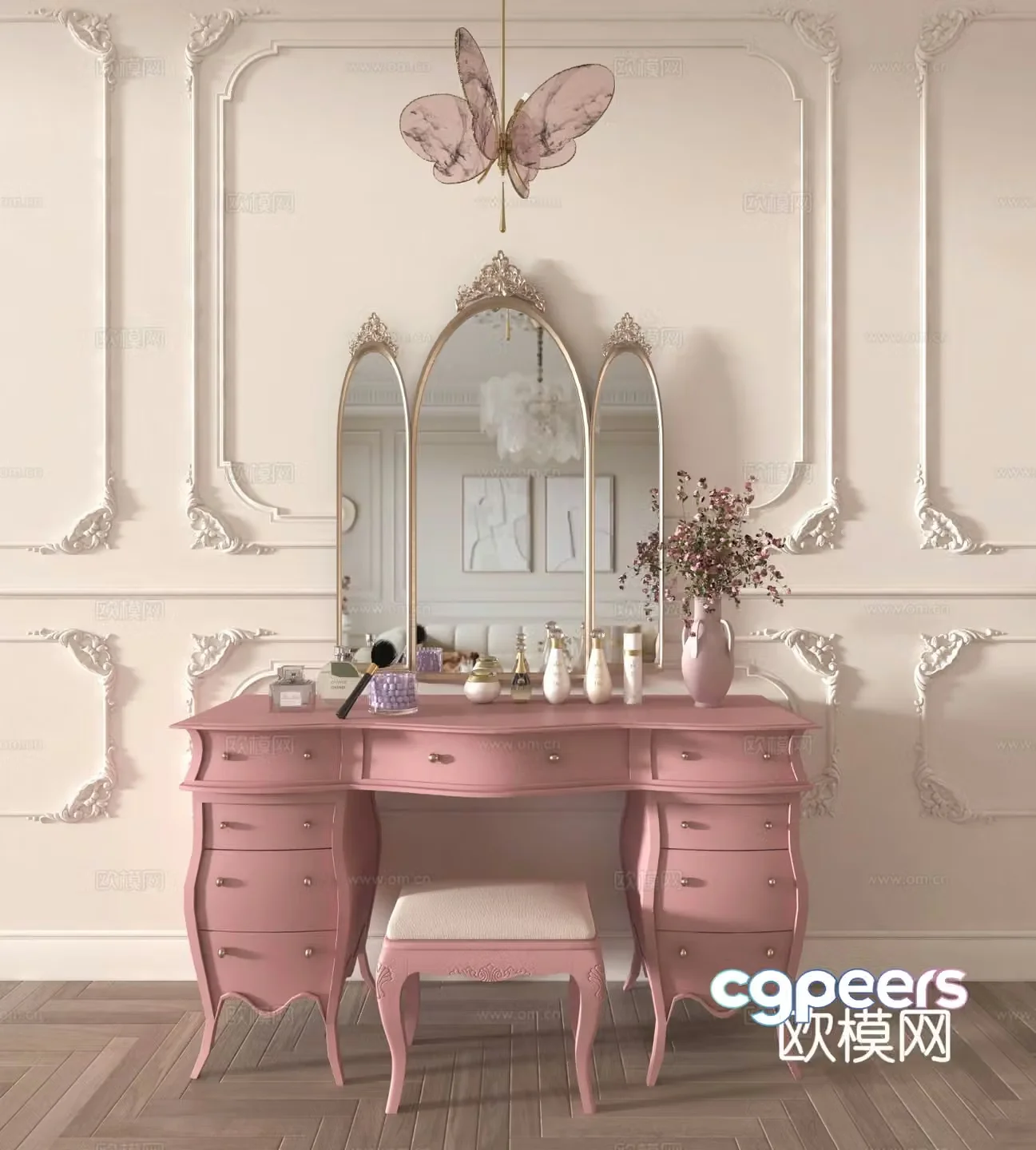 Simple European dressing table dressing table 3D model