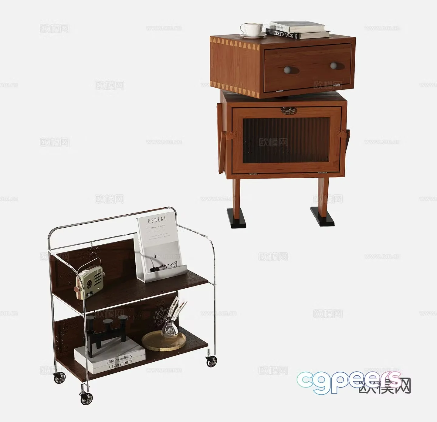 Middle-aged side table small cart storage rack side table corner table 3D model