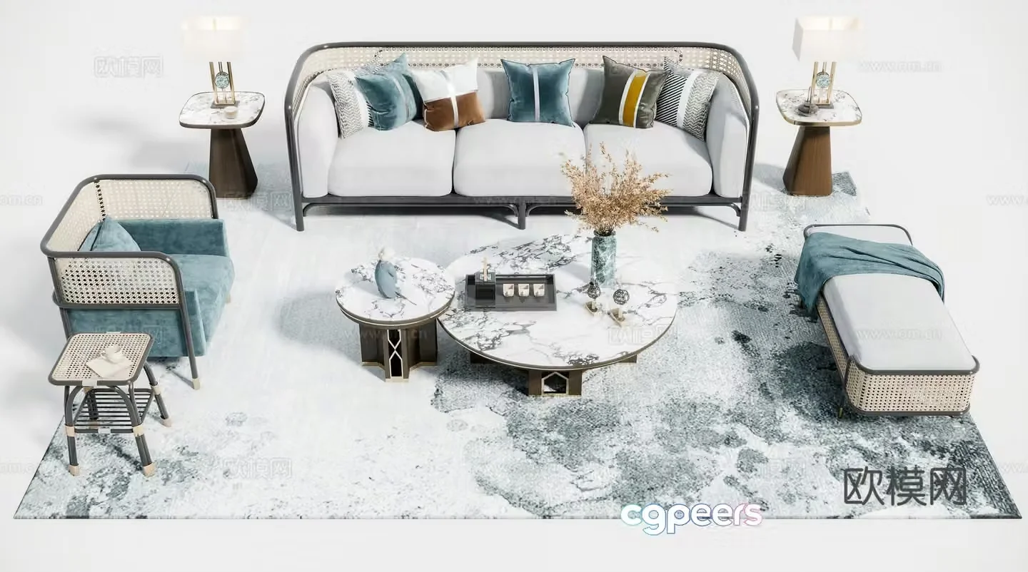 New Chinese style modular sofa 3d model
