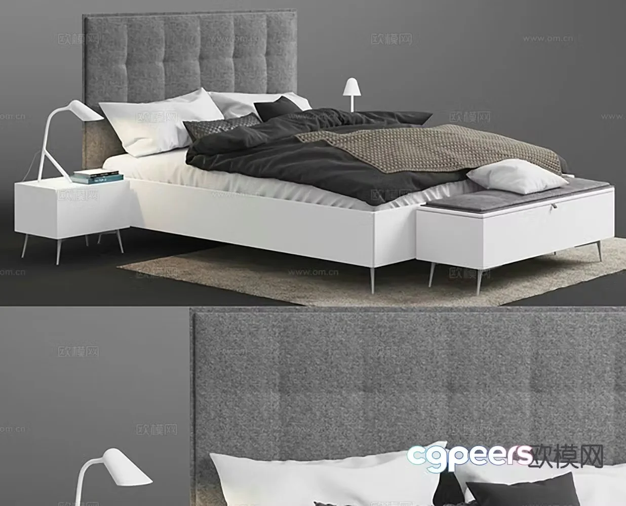 Modern double bed 3d model