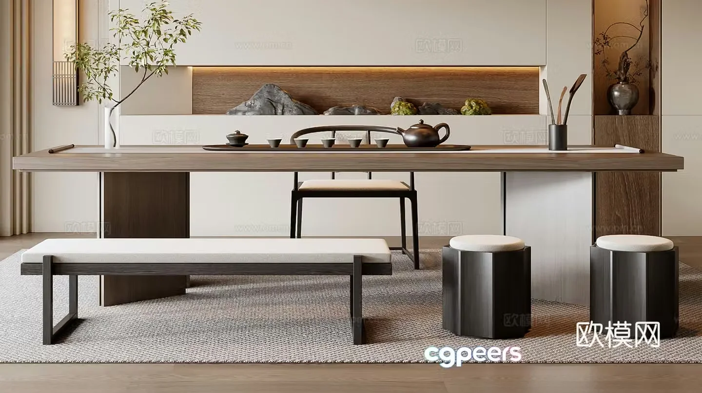 New Chinese tea table and chair combination 3D model