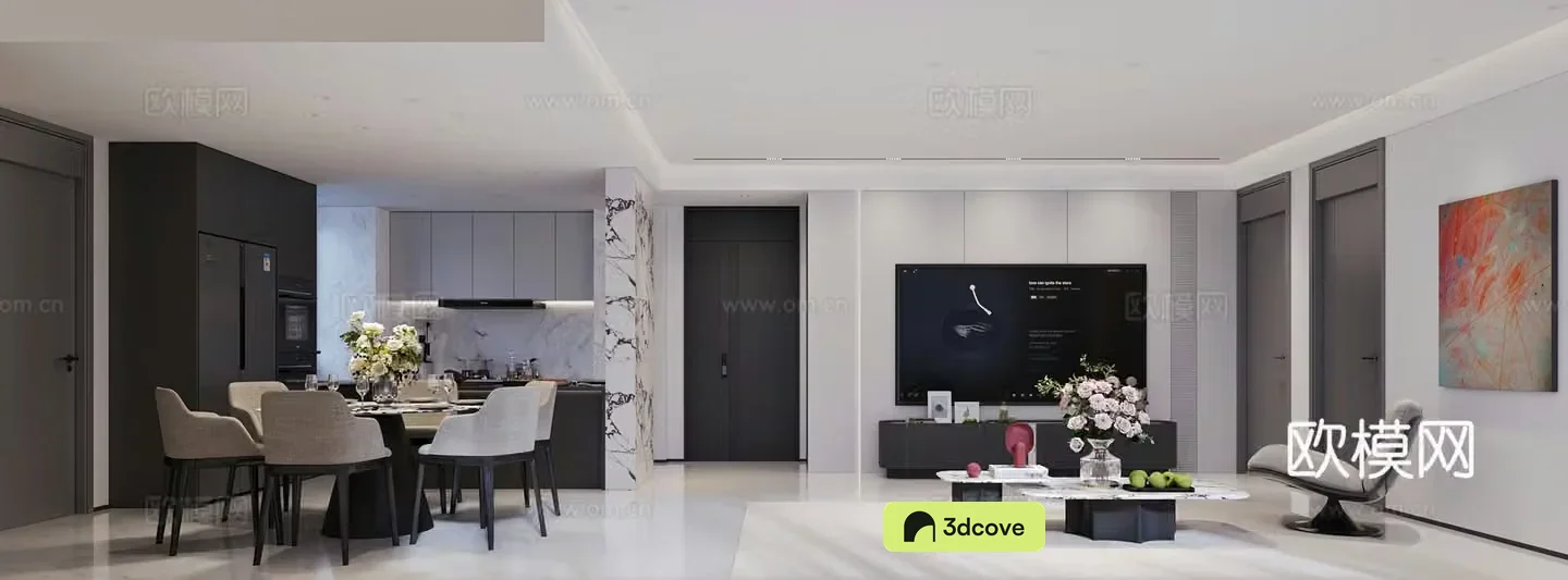 Modern living and dining room