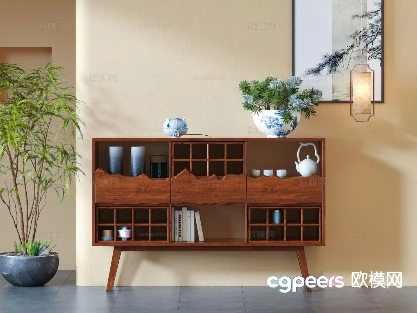 New Chinese style solid wood tea cabinet side cabinet storage cabinet entrance cabinet 3D model