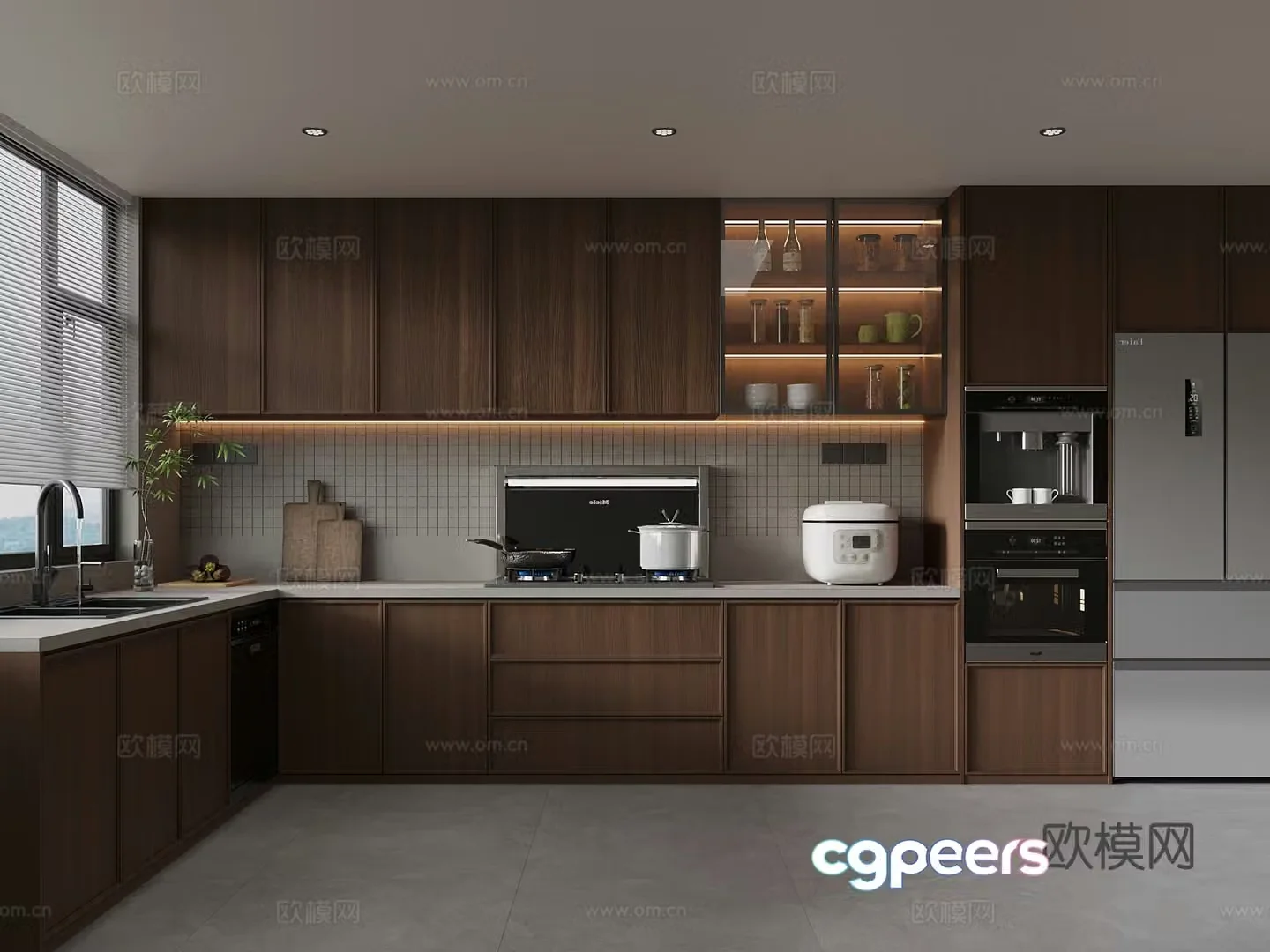 15 medieval style kitchen integrated stove refrigerator 3d model