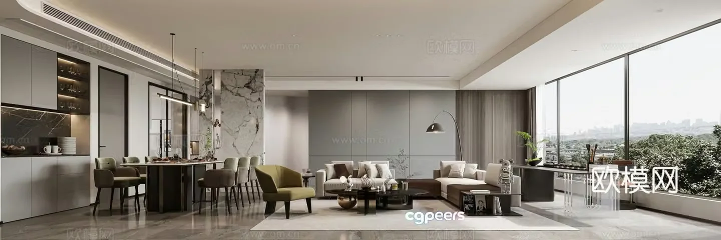 Modern living and dining room 3d model