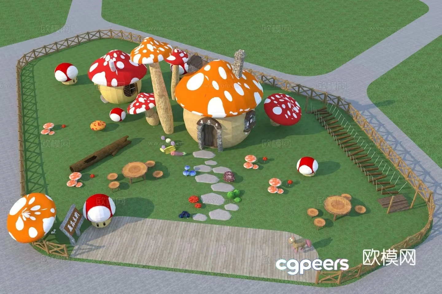 Modern mushroom theme amusement park 3d model