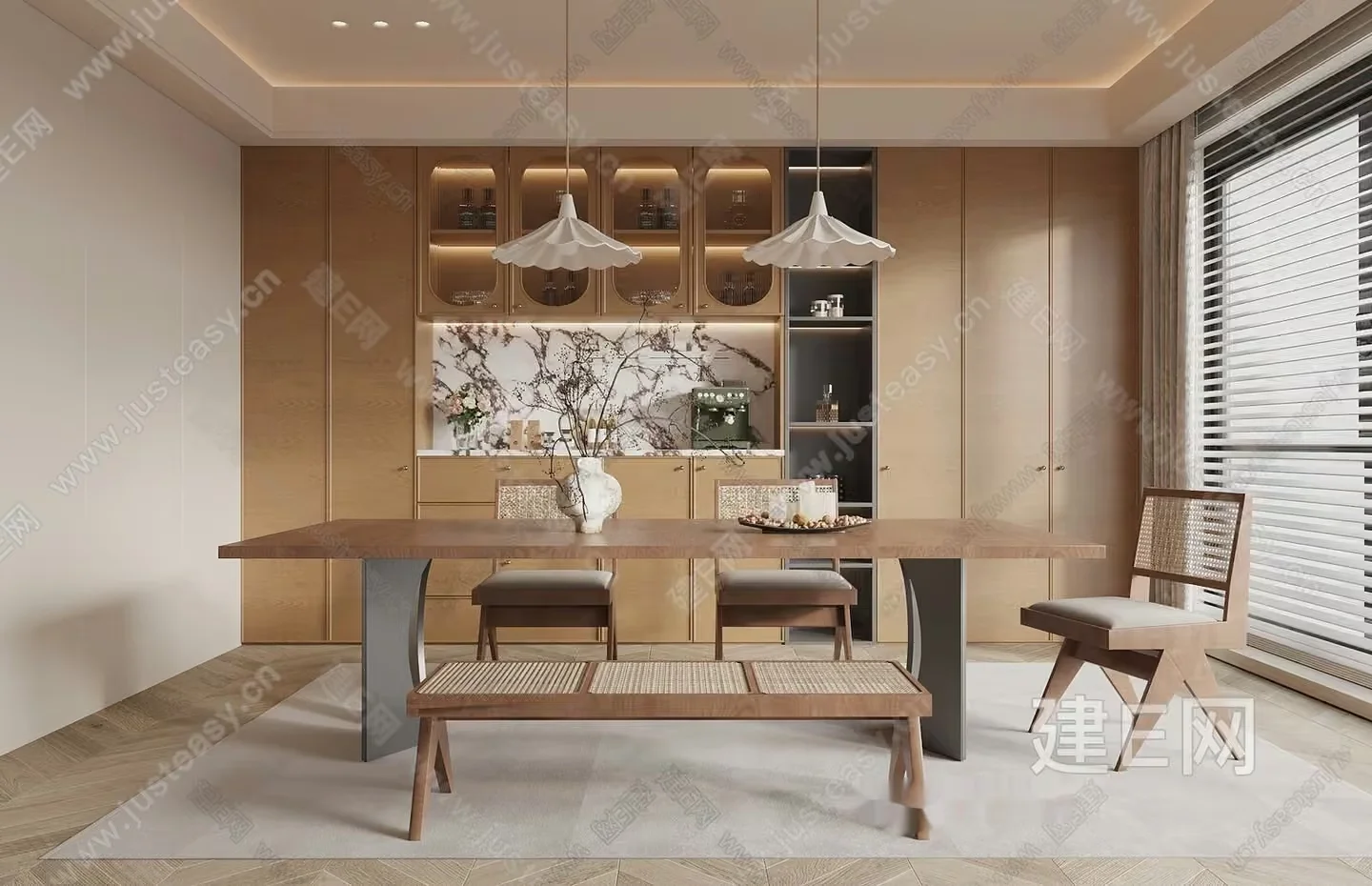 A Dining Room With A Table And Chairs 3D Model – 21719 – VRAY Render