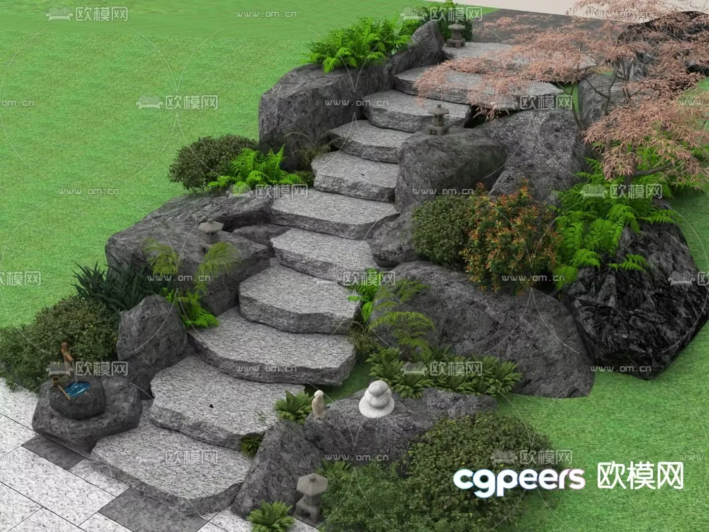 New Chinese style steps stone road 3D model