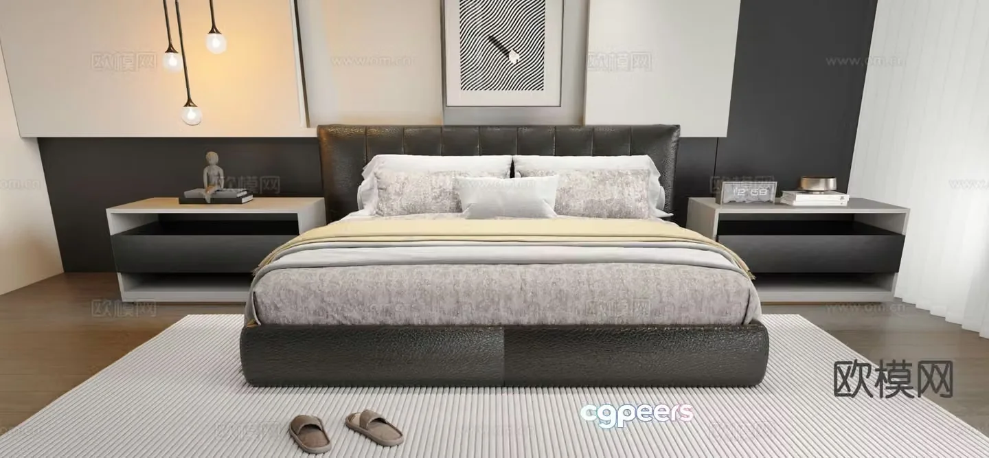 Italian double bed 3d model
