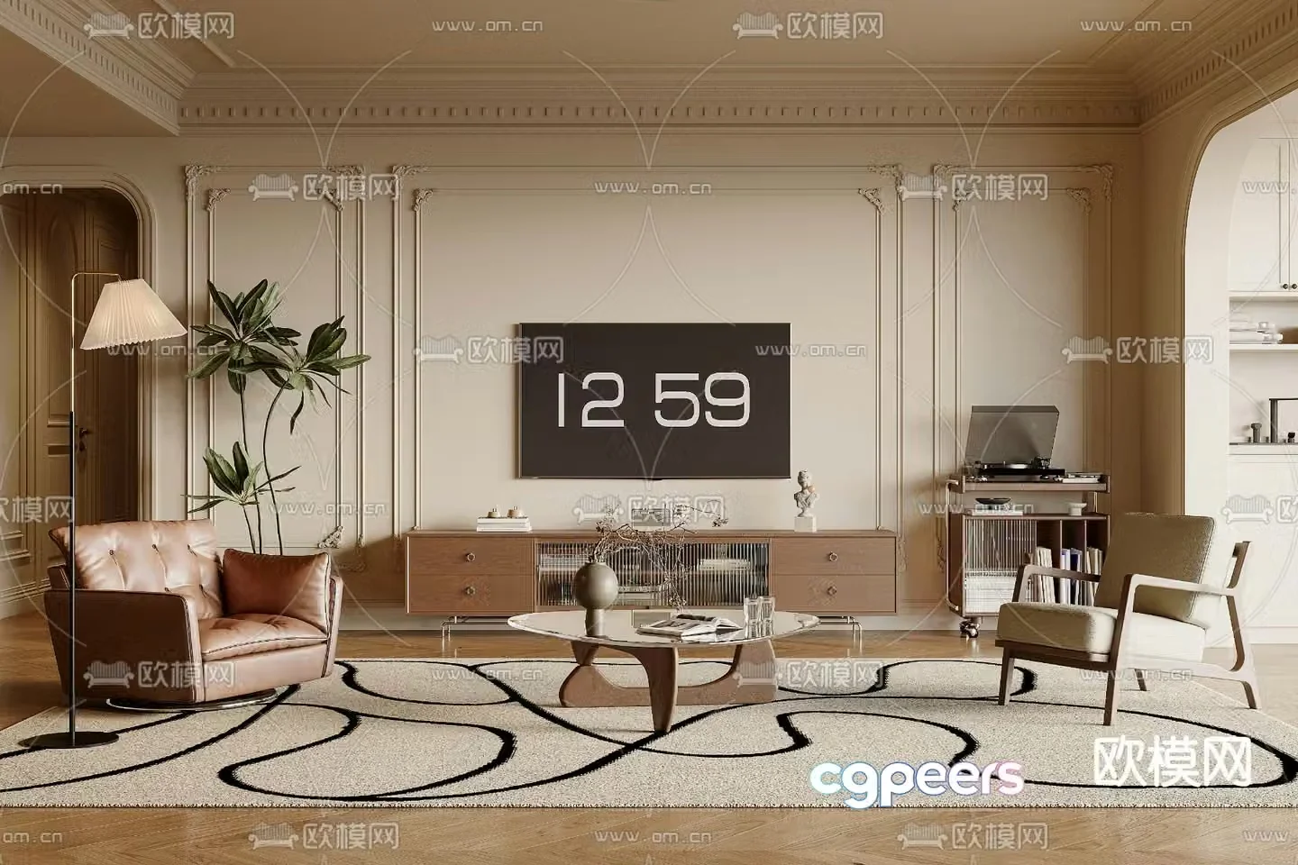 Middle-aged living room 3d model