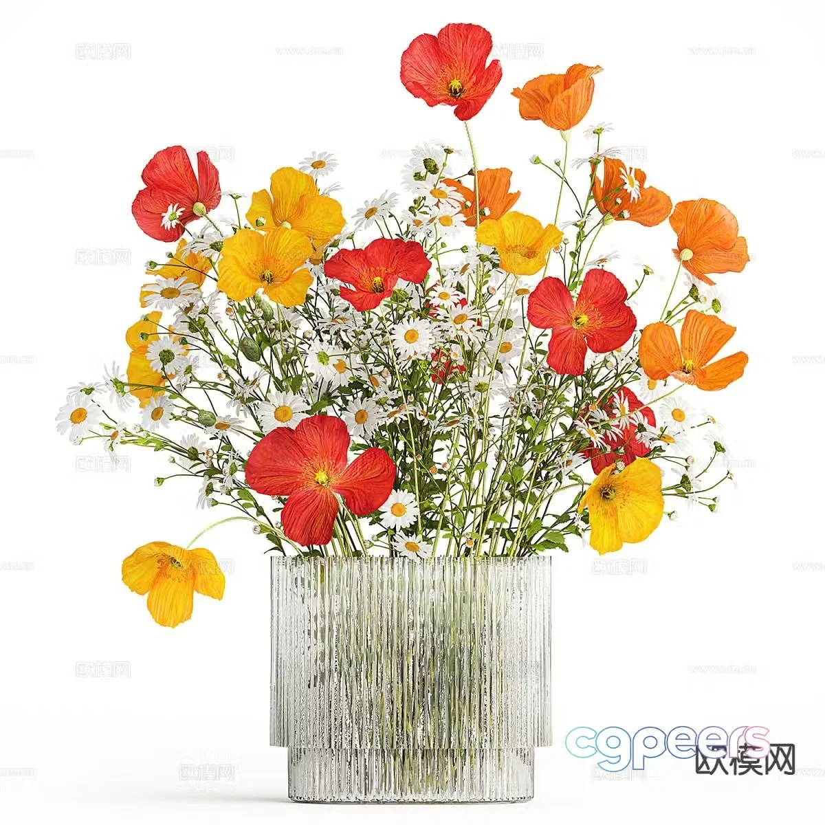 Vase Flowers Floral Flowers Daisy 3d Model