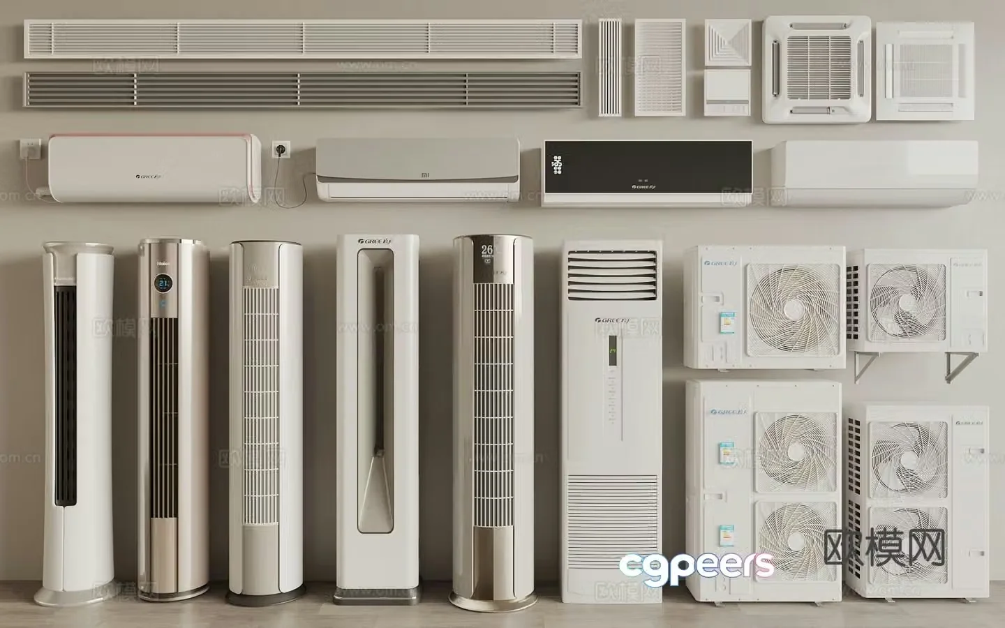 Air conditioner Vertical air conditioner Wall-mounted air conditioner Air conditioner Exterior unit Air conditioner air outlet 3D model