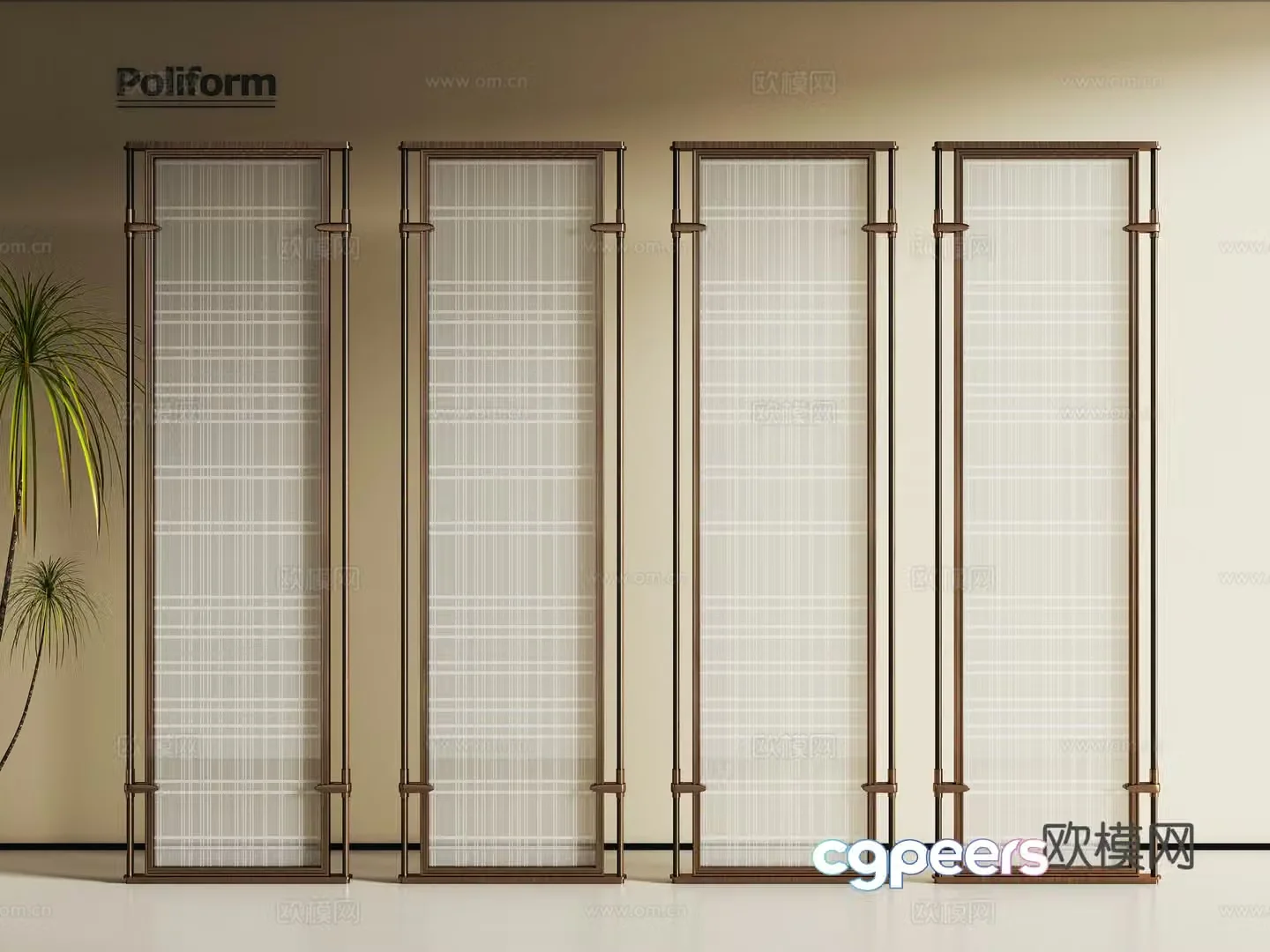 Modern wire-clamped glass screen partition 3D model