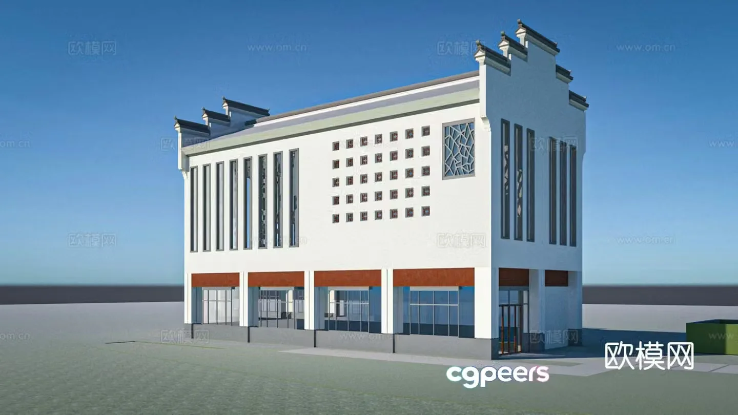 Chinese ancient architecture Hui style architecture single-family villa courtyard ancient building horse head wall commercial building 3d model