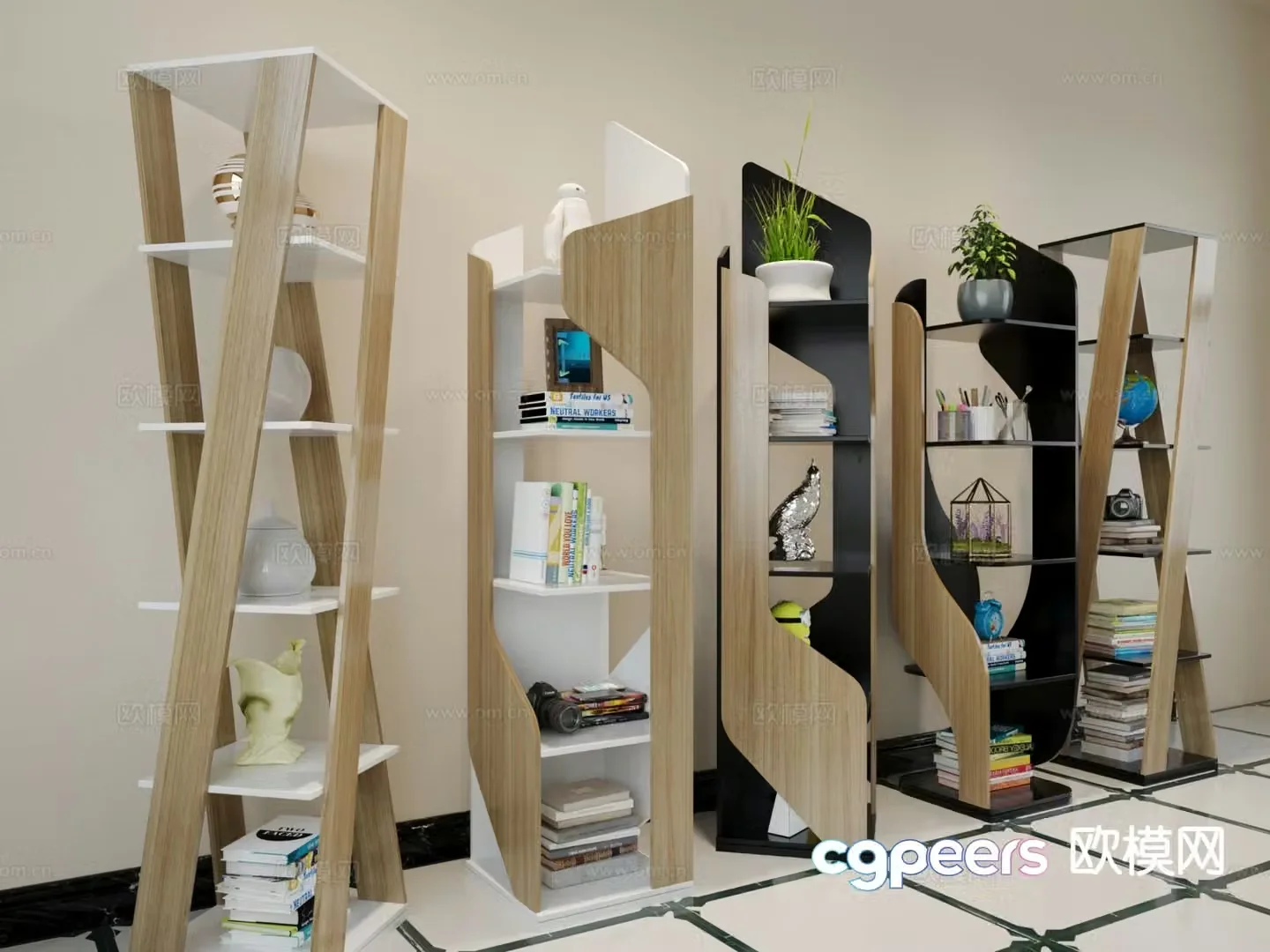 Rotating bookcase 360 â€‹â€‹degree bookshelf floor cabinet storage corner cabinet 3D model