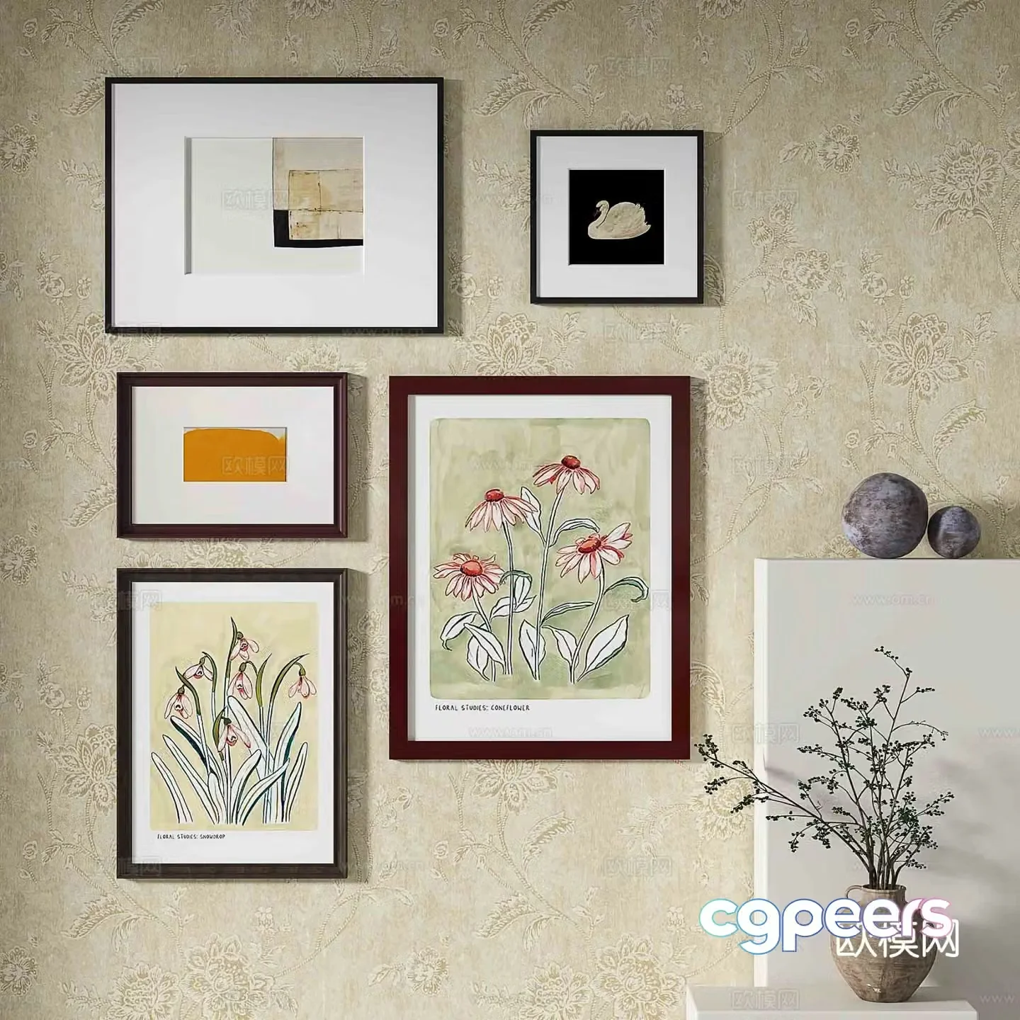 Nordic decorative painting retro painting combined hanging painting 3D model