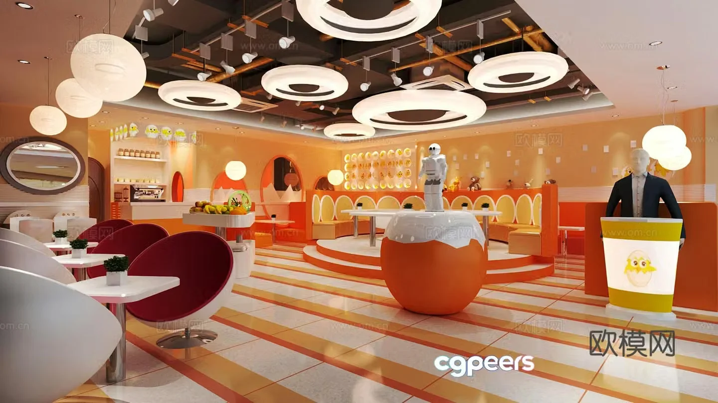 Modern fast food restaurant 3d model