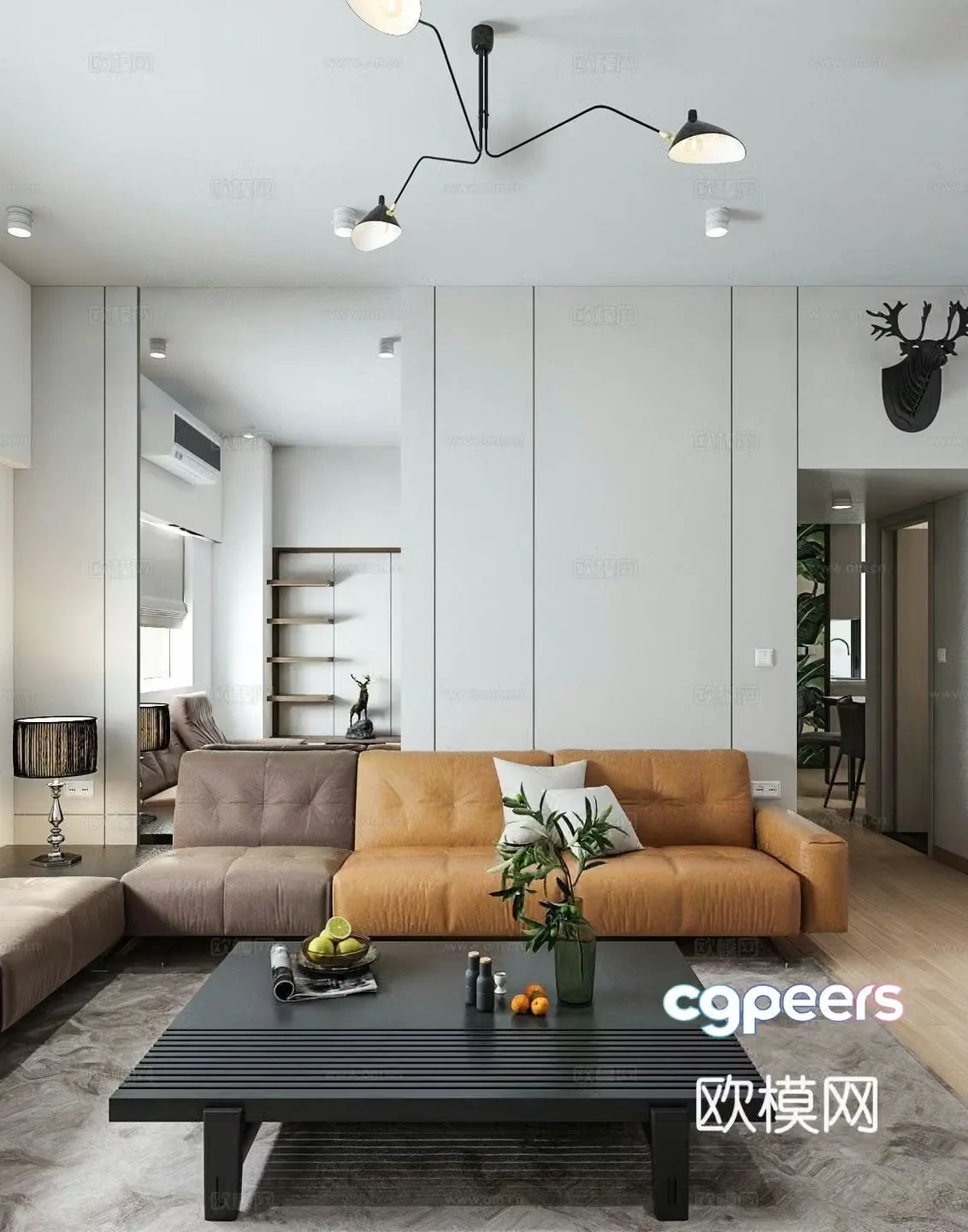 Modern living room Simple living room Italian living room Black and white and gray living room Sofa coffee table combination 3D model