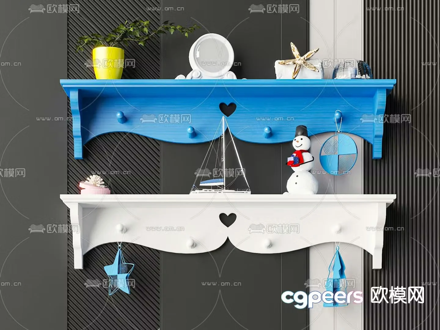 Mediterranean wall cabinet wall cabinet cartoon ornaments 3d model