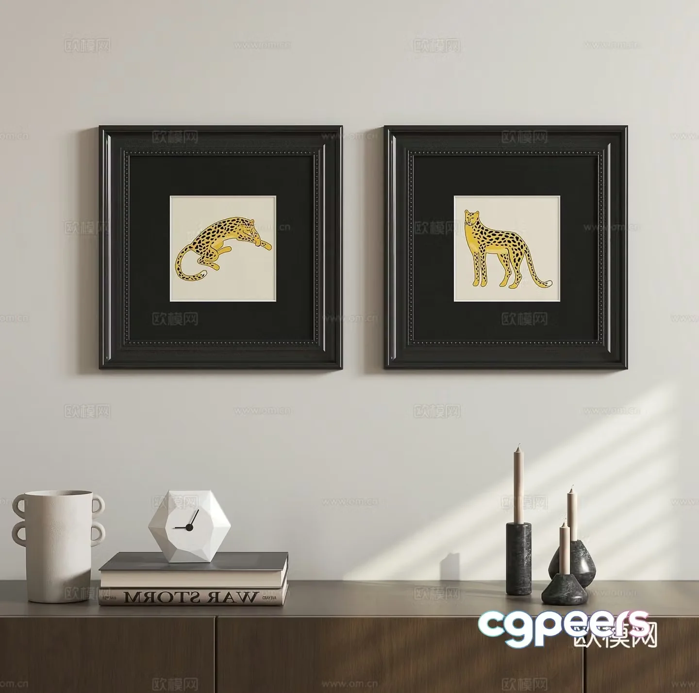 Medieval style hanging painting leopard painting retro painting 3d model