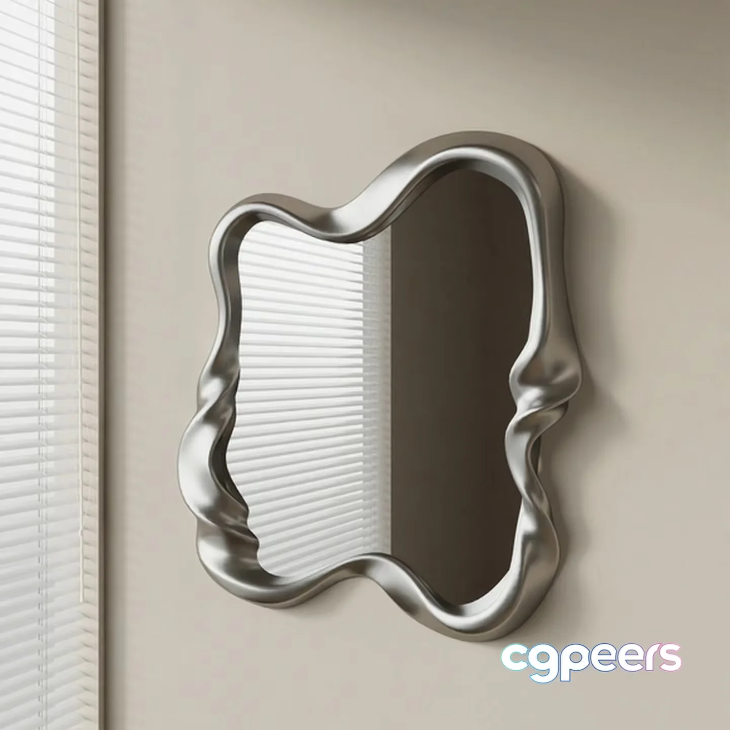 A Silver Mirror With A Wavy Frame 3D Model – 4846 – VRAY Render