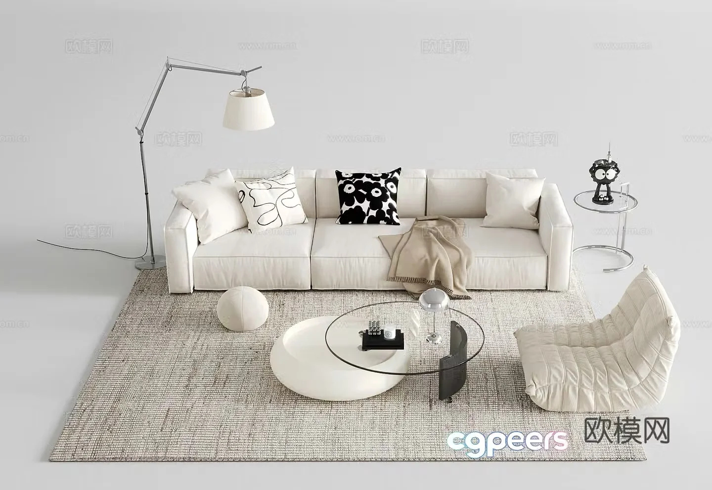 Modern sofa coffee table combination three-person sofa corner table jewelry ornaments single sofa 3D model