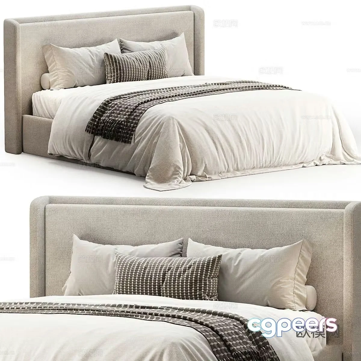 New Chinese style fabric double bed 3D model