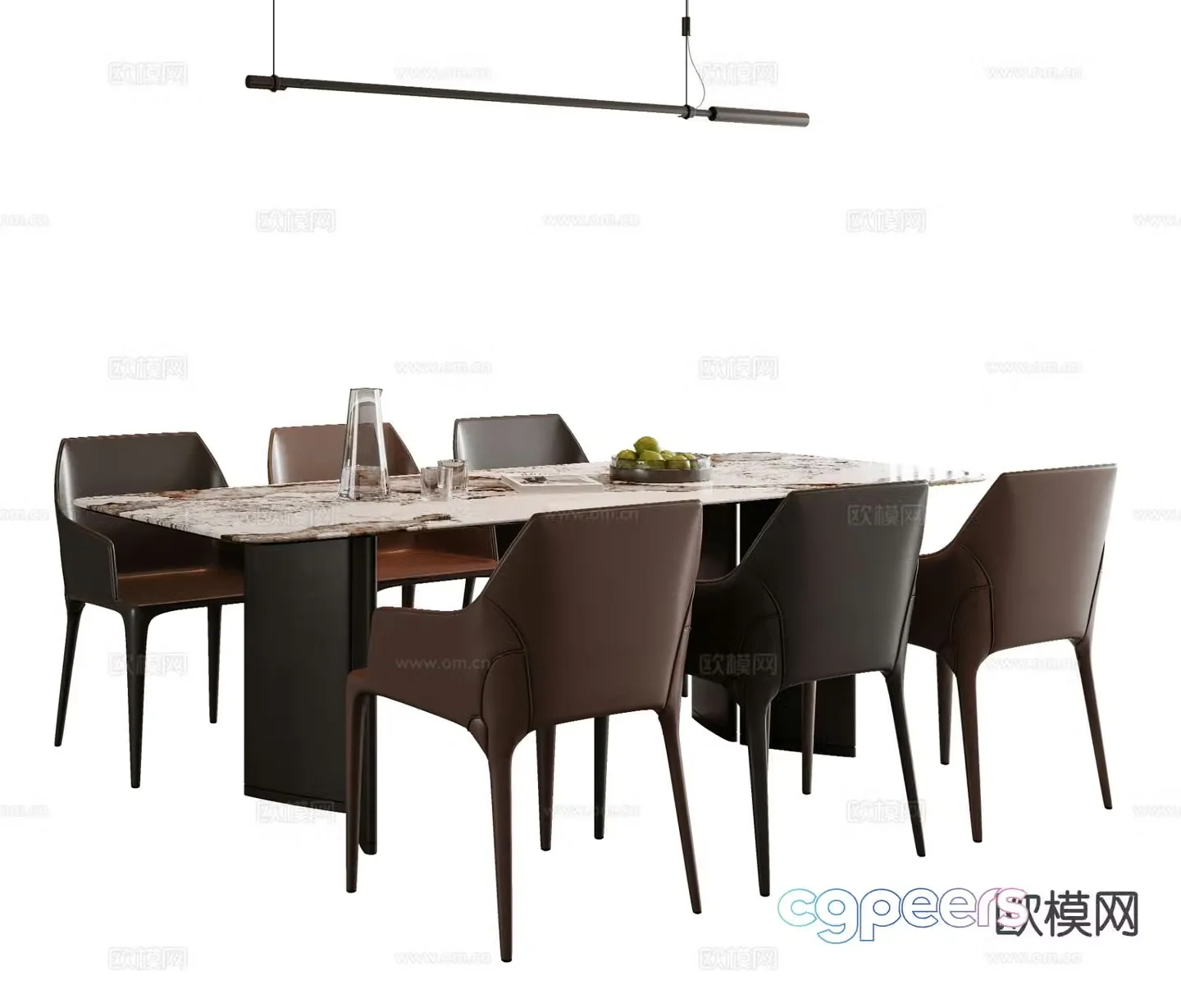 Italian dining table and chairs marble dining table 3d model