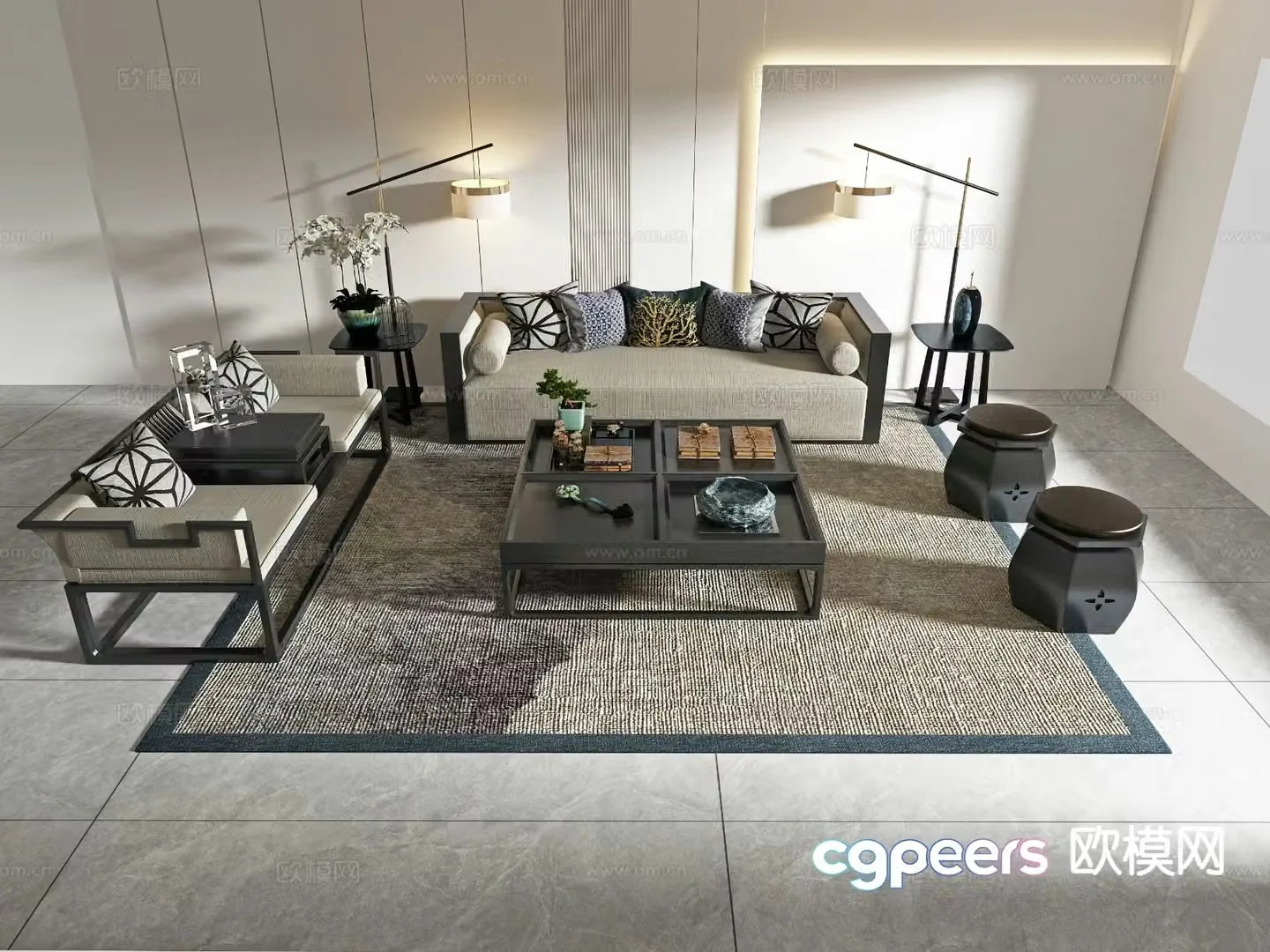 New Chinese style modular sofa 3d model