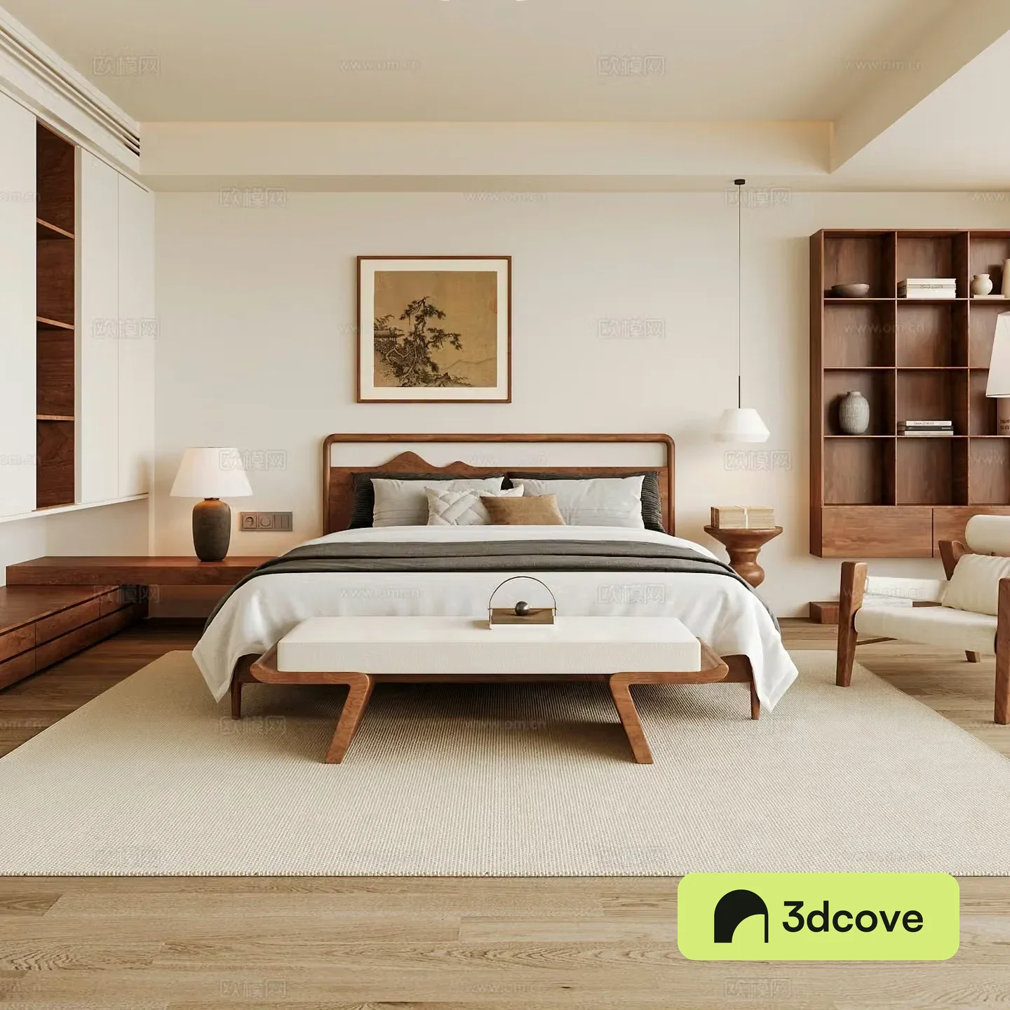New Chinese style home bedroom Song family aesthetic bedroom Song style bedroom New Chinese style double bed New Chinese
