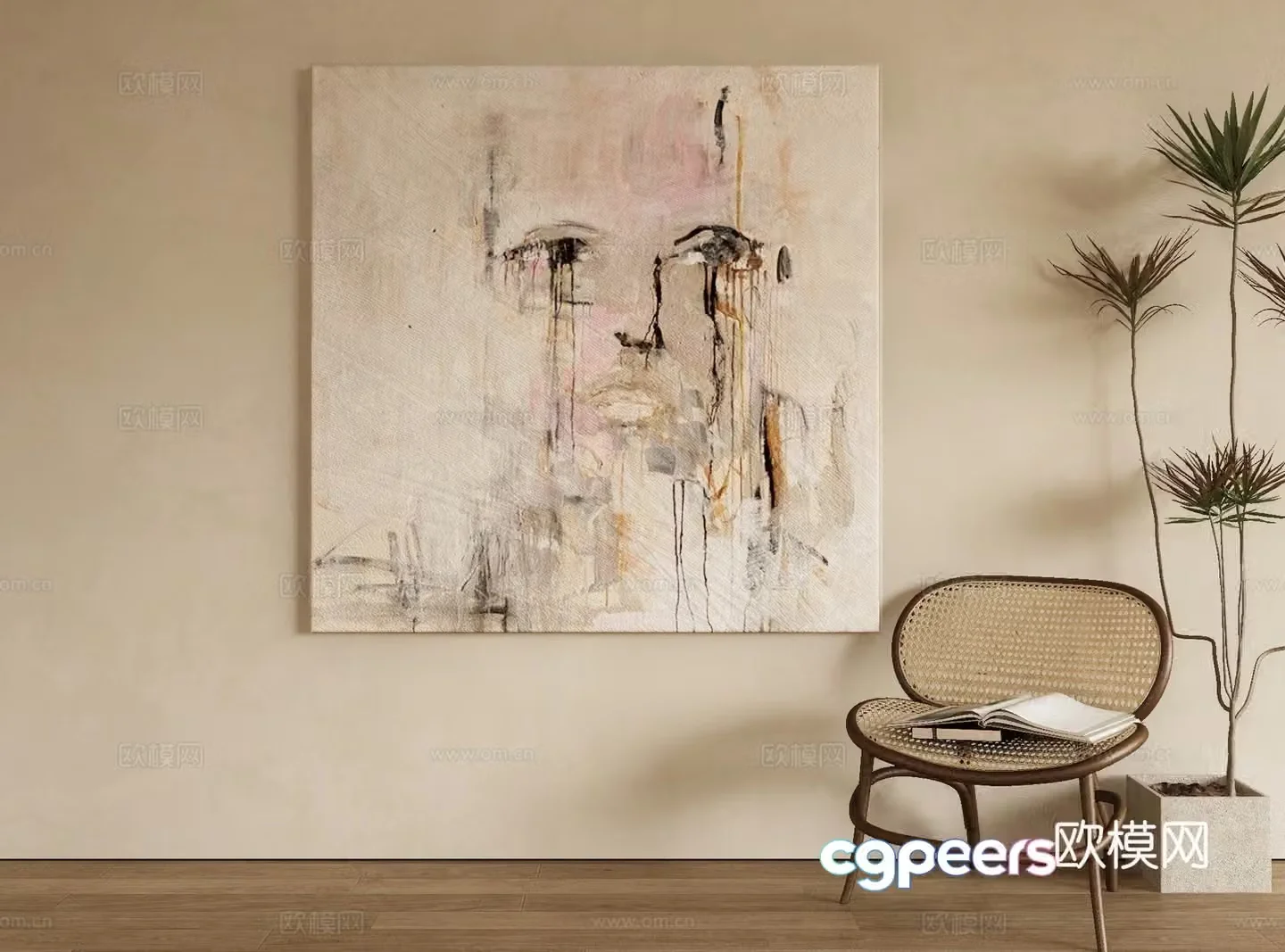 Modern texture painting decorative painting 3d model