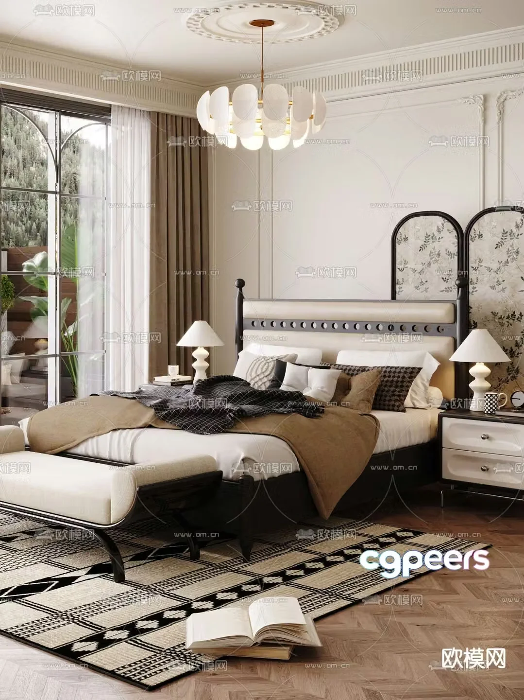 French double bed 3d model
