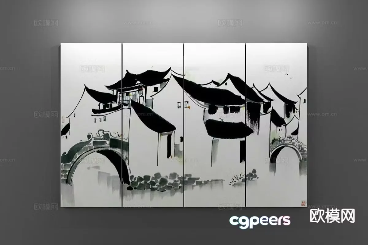 New Chinese style decorative painting ink painting 3D model