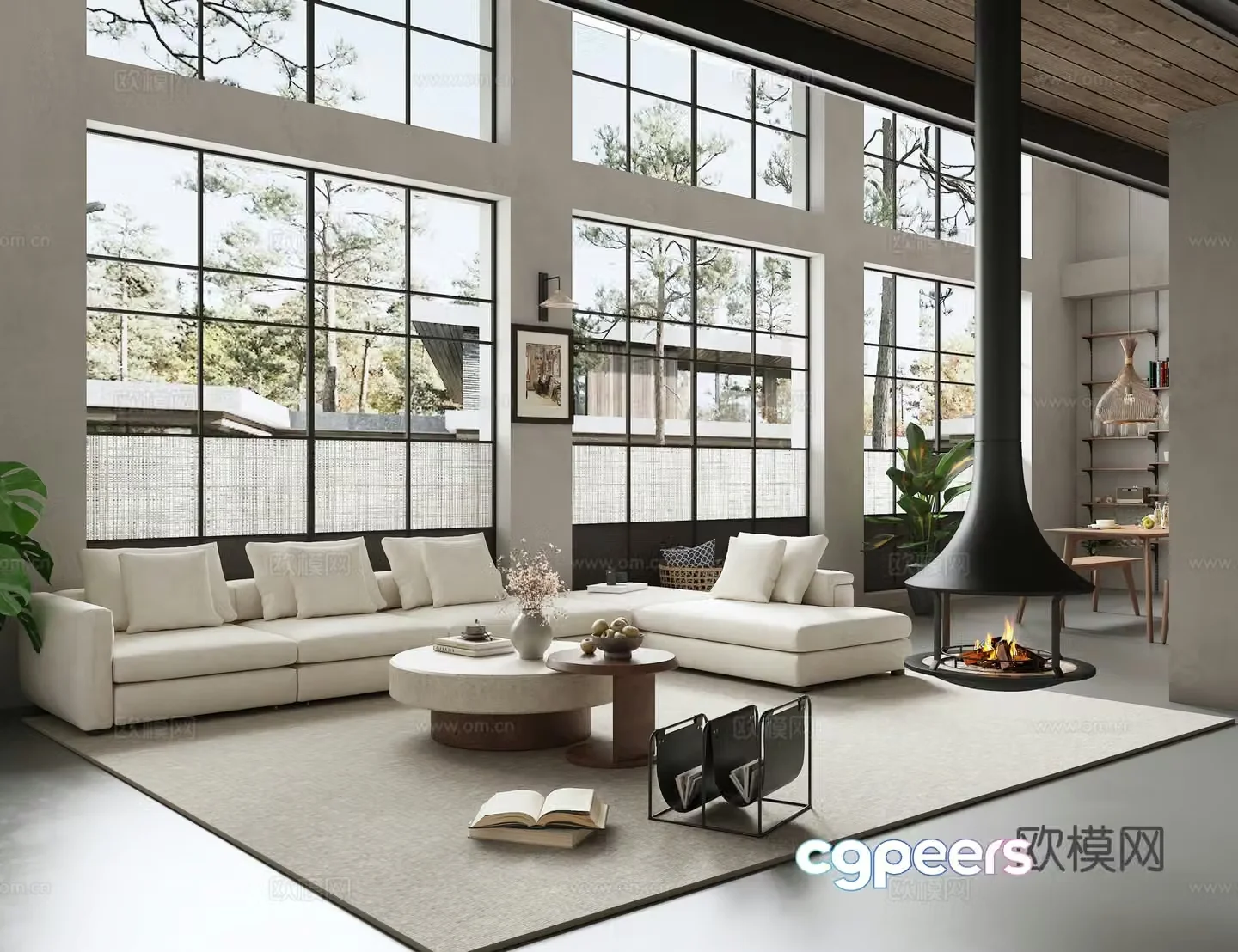 Villa living and dining room duplex living and dining room living and dining room integrated black white and gray living and dining room 3D model