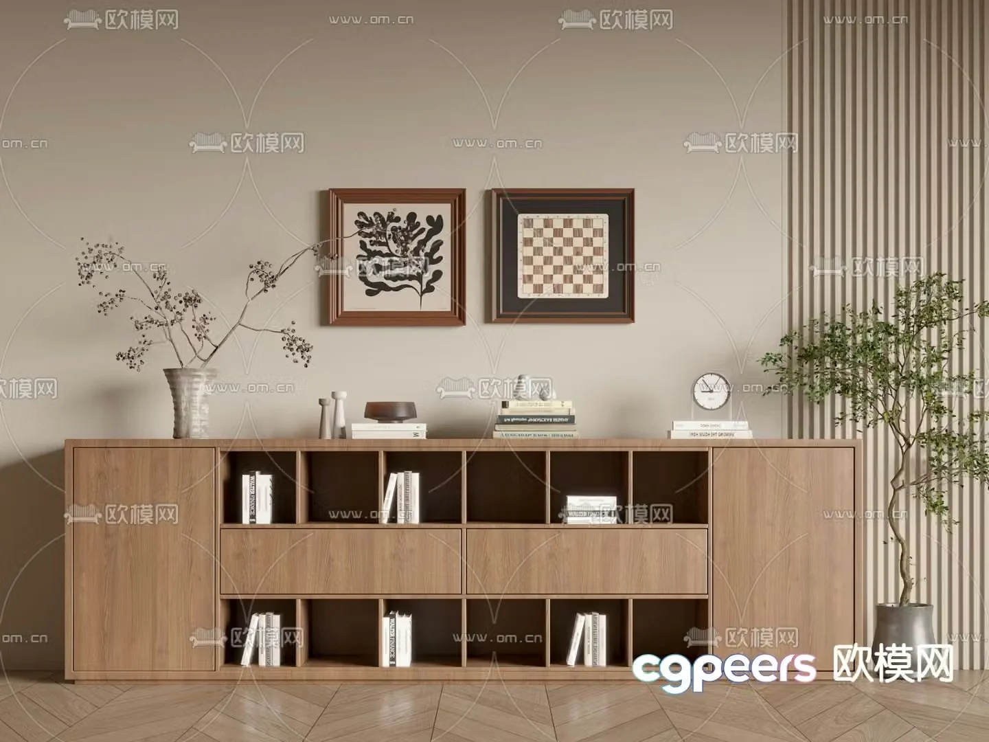 Wabi-sabi bookcase low cabinet 3d model