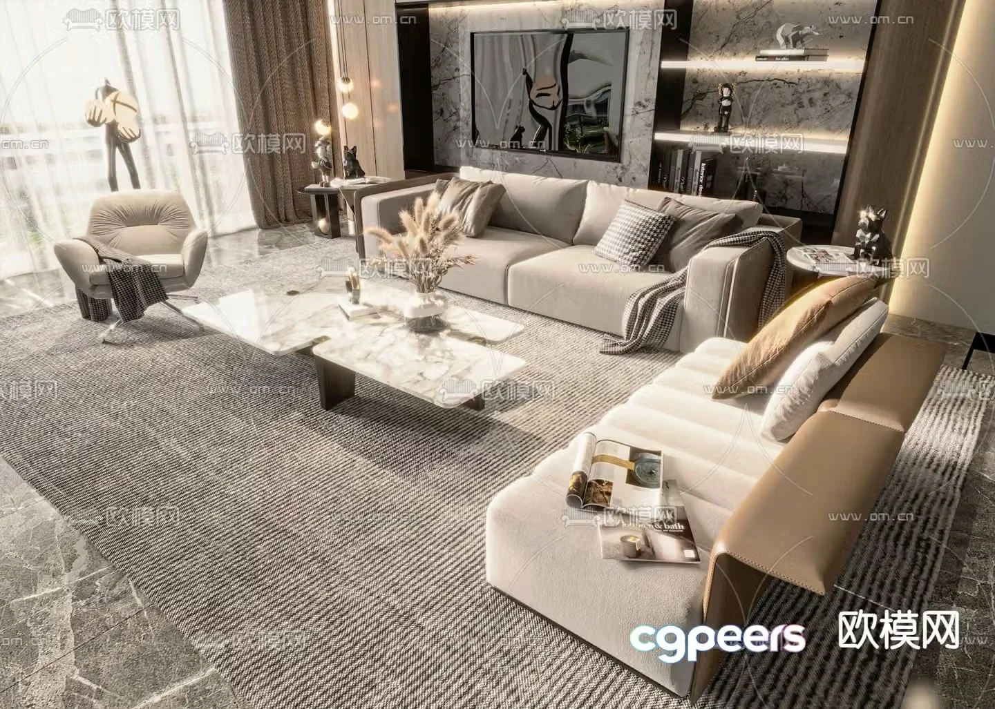 Light luxury style modular sofa 3D model