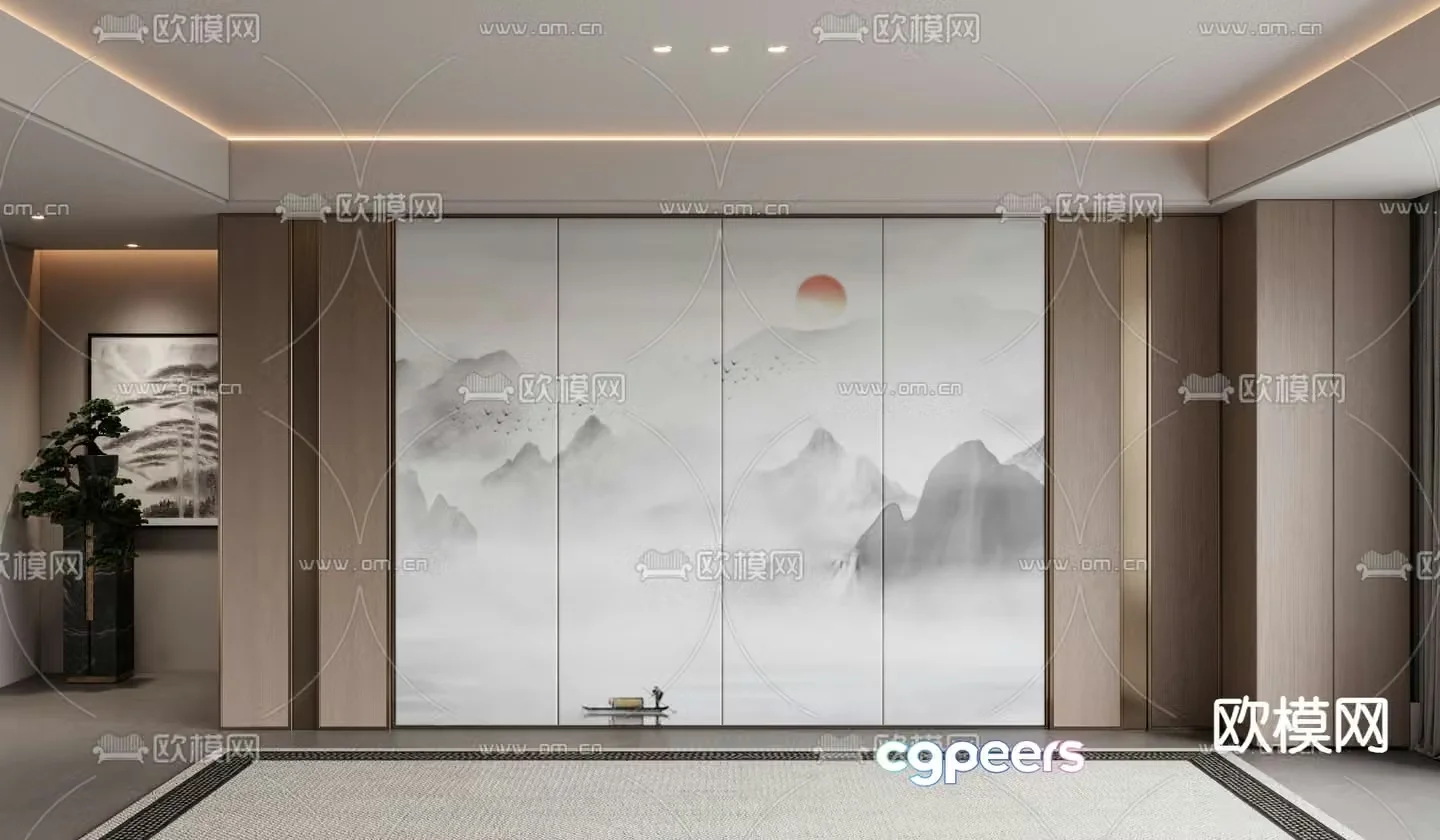 New Chinese style living room background wall 3d model