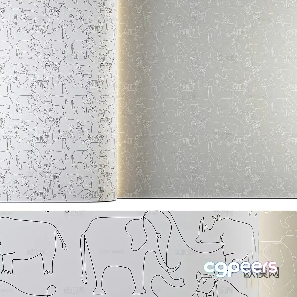 Modern children’s room wallpaper wall cloth mural 3d model