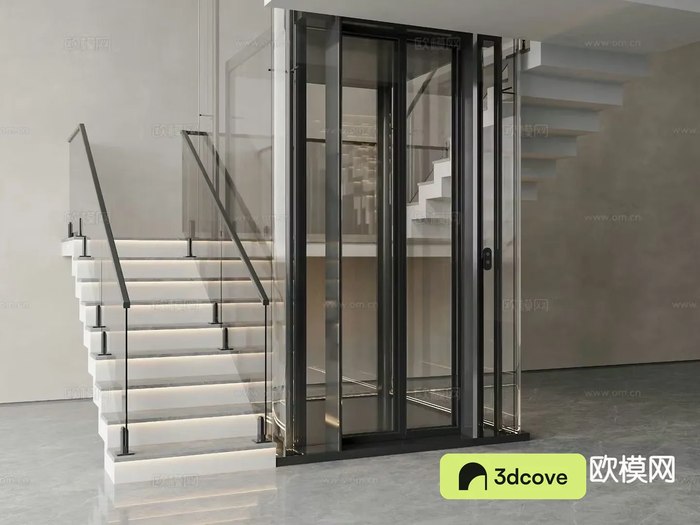 Modern glass railing stairs elevator villa elevator sightseeing elevator