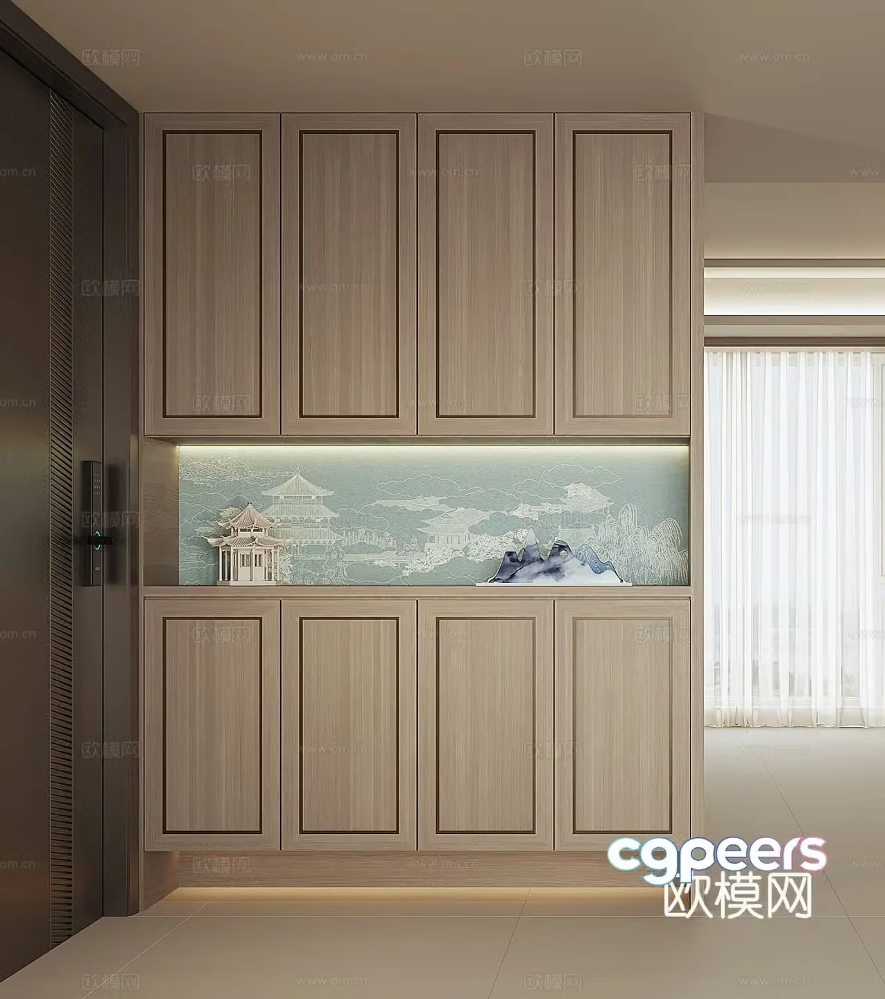 New Chinese style home entrance shoe cabinet 3D model